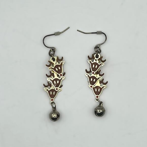 Reindeer Pierced Dangle Earrings Rudolph Winter Christmas Bell Festival Holiday - Picture 1 of 3